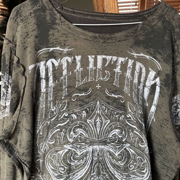 VINTAGE MENS AFFLICTION THERMAL LONGSLEEVE REVERSIBLE DISTRESSED FIGHTER XL/XXL - Picture 2 of 10